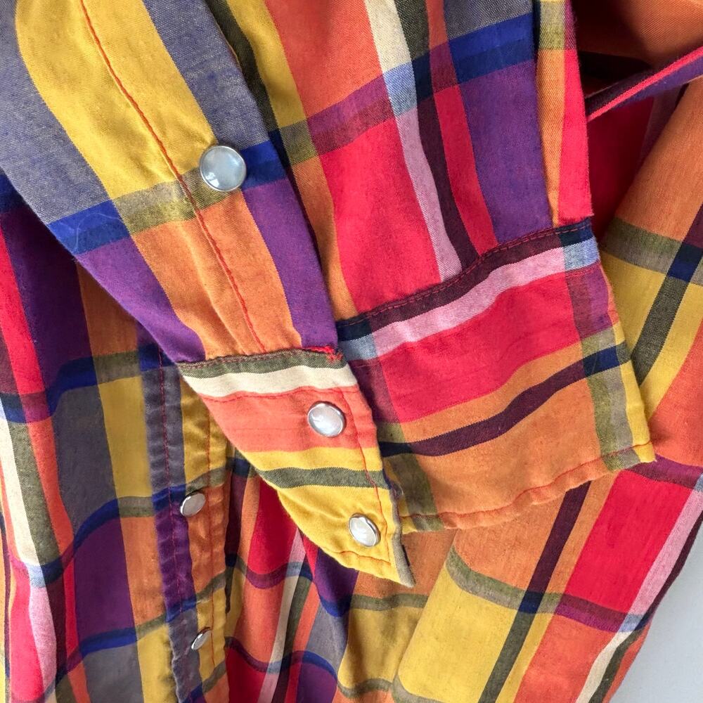 Vintage Westerner Men's XL Colorful Plaid Shirt Pearl Snap Cowboy Rodeo - Picture 6 of 7